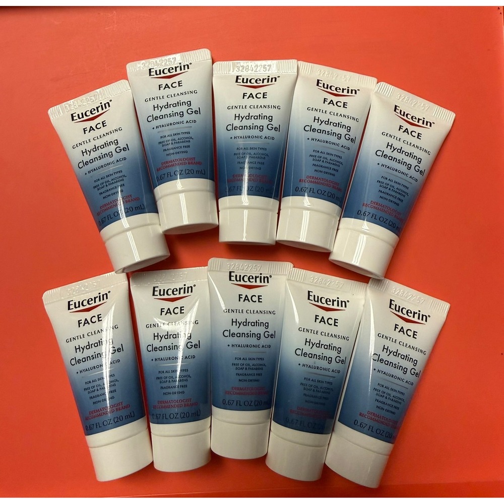 10x Eucerin Face Hydrating Cleansing Gel Hyaluronic Acid Travel Size 0.67oz Each